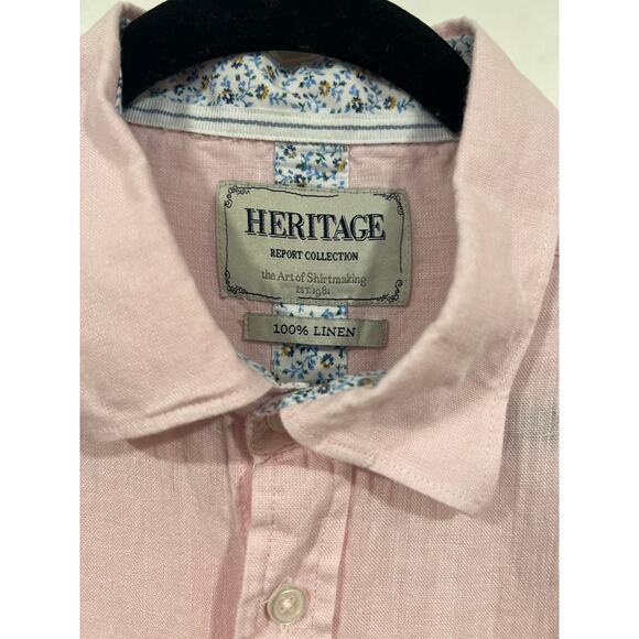 Men’s Heritage Linen Short sleeve Shirt Large Pink Vacation Resortwear Summer - Picture 4 of 7